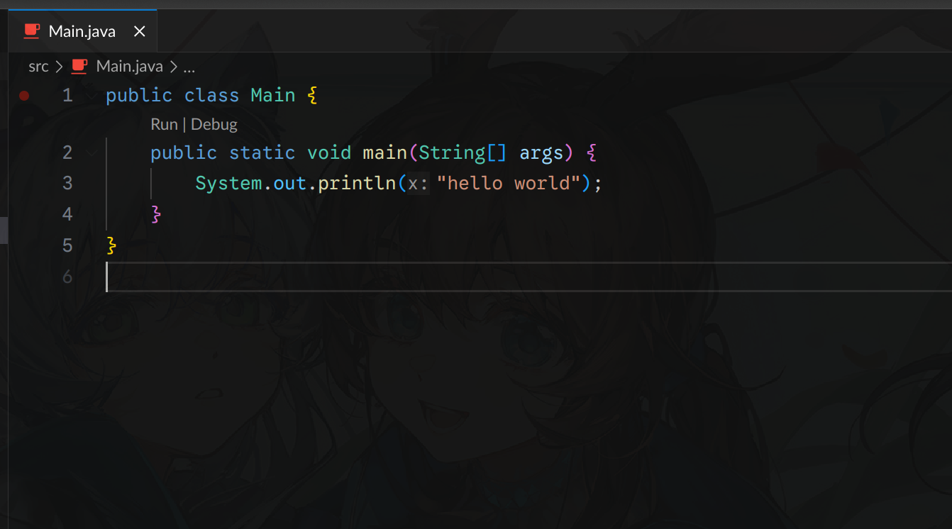 Example for .java file in vscode